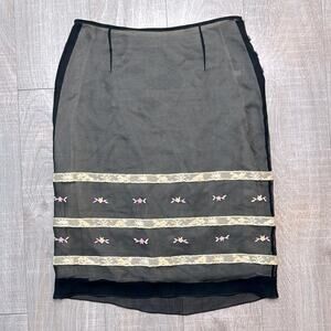 COLLETTE DINNIGAN Women’s Black Cream Sheer Floral Lace Knee Length Skirt & Slip